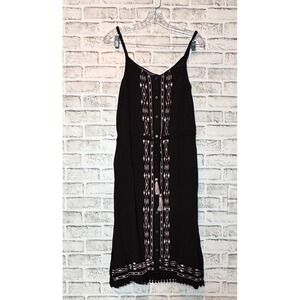 Knox Rose Dress Sleeveless Casual Embroidered Tassel Accents‎ Black  boho beachy